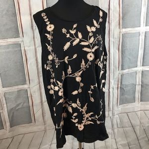 Lucky Brand 2X Black Tank Top w/Cream Embroidery